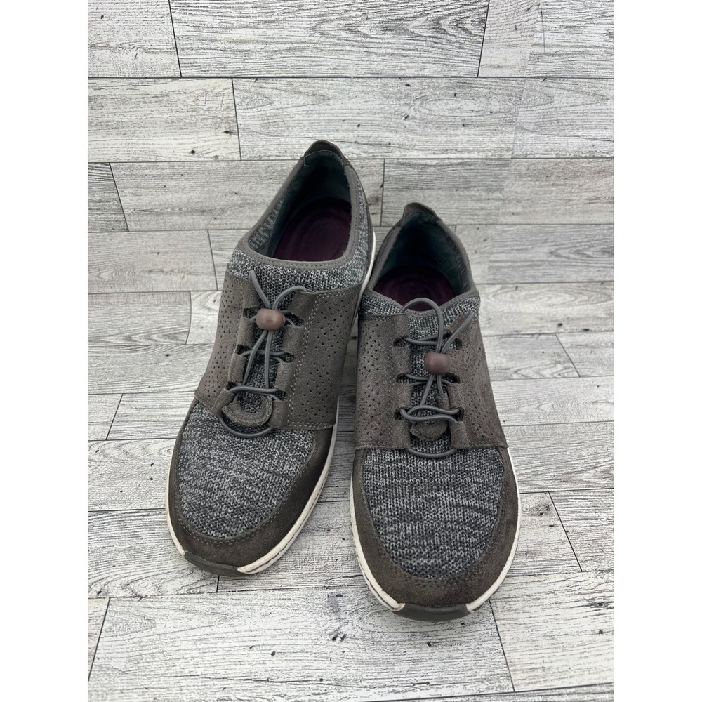 Aetrex Gray Knit‎ Leather Trim Comfort Walking Shoes Sneakers Women's 10